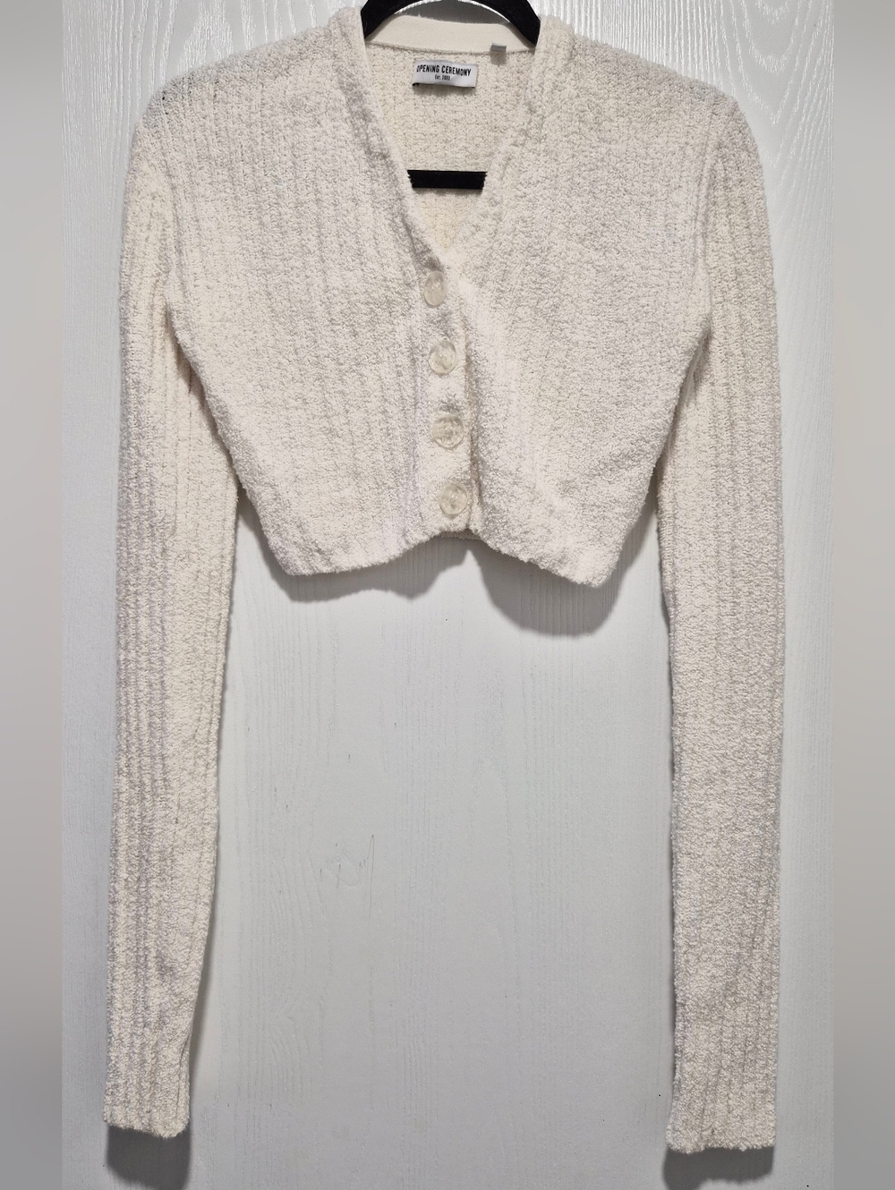 Opening Ceremony Cream Textured Cropped Button V Neck Cardigan Size Small